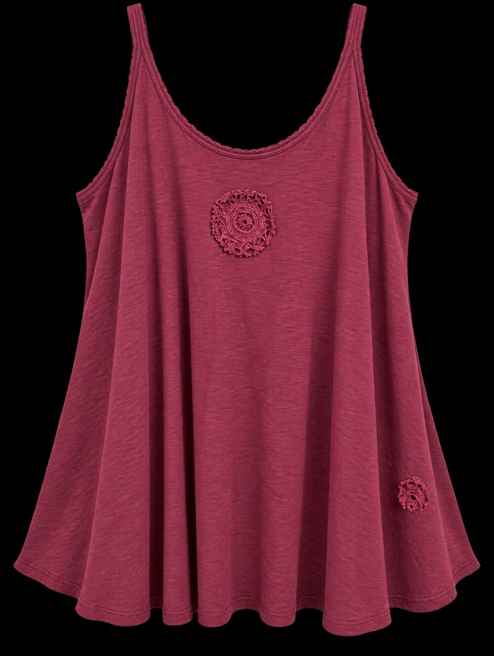 #1926 Paper Lace Bohemian Soul Crochet Medallion Swing Tank - Wine